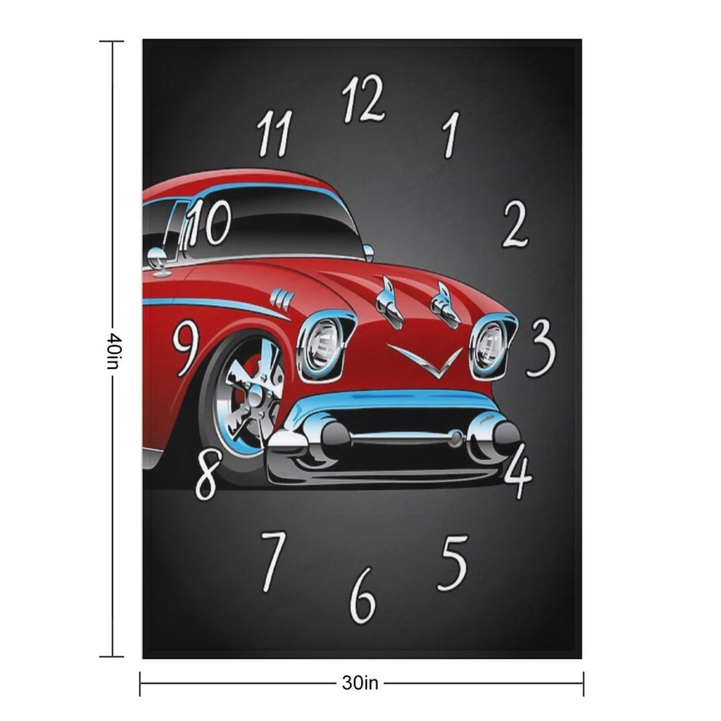 Classic Hot Rod 57 Muscle Car, Low Profile, Big Tires And Rims, Candy Apple Red Cartoon Durable Throw Blanket