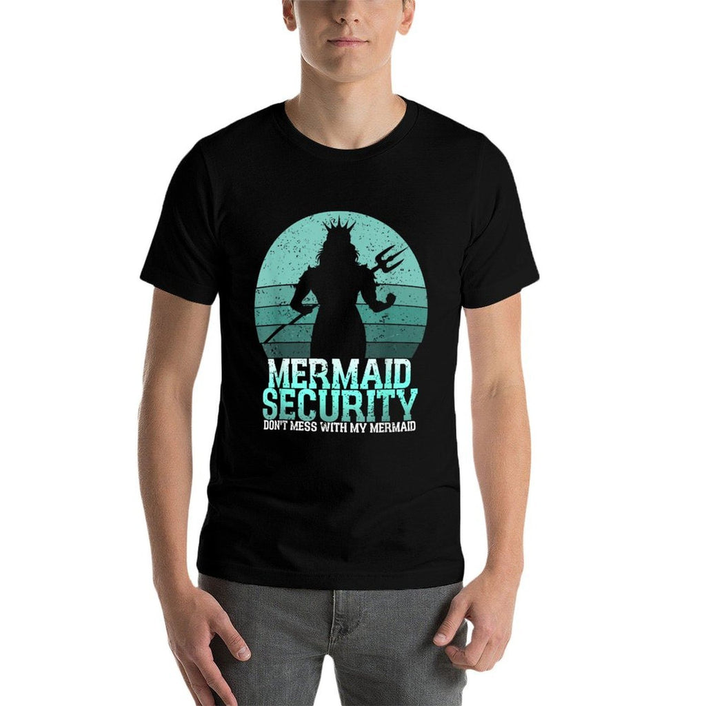 Mermaid Security Funny Vintage Birthday Party Dad Father Day  Wrinkle-resistant T-Shirt