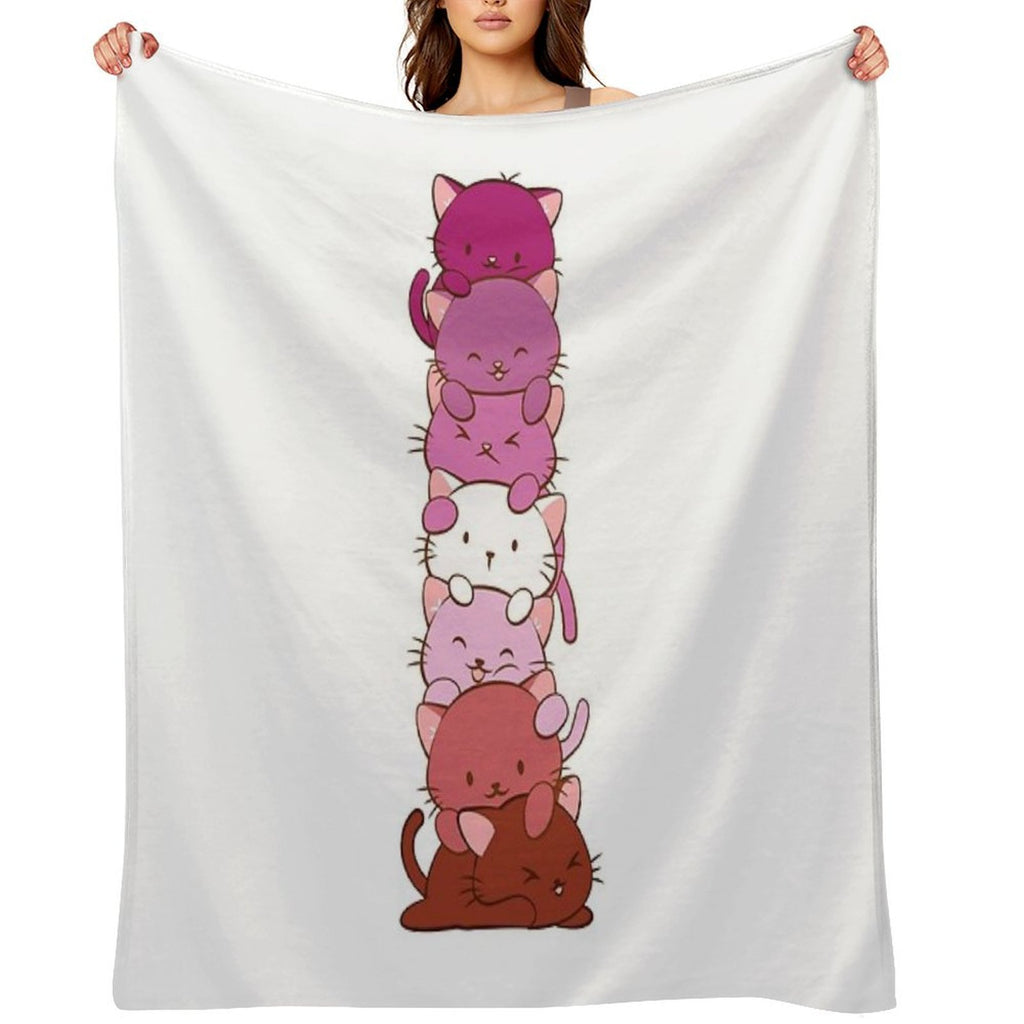 Lesbian Pride Flag Kawaii Cats Quick-dry Throw Blanket