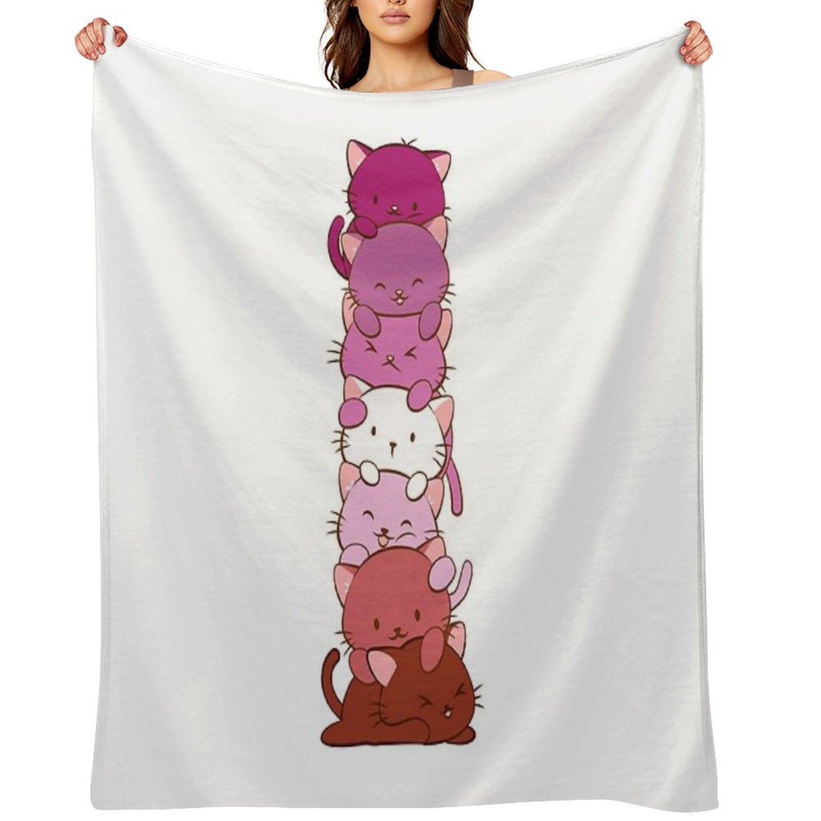 Lesbian Pride Flag Kawaii Cats Quick-dry Throw Blanket