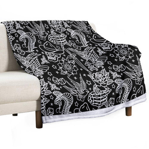 American Traditional Tattoo Flash Print Easy Care Throw Blanket