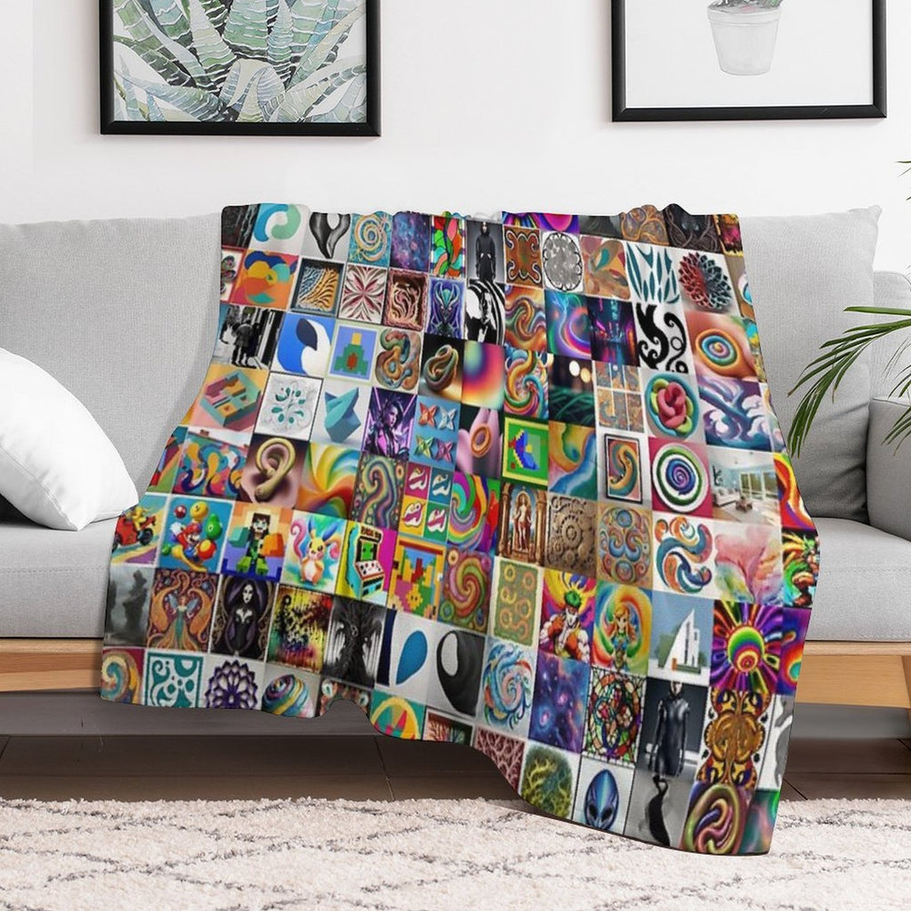 Stable Diffusion -  Grid from A Color Painting in The Biomorphic Movement. Gift-ready Throw Blanket