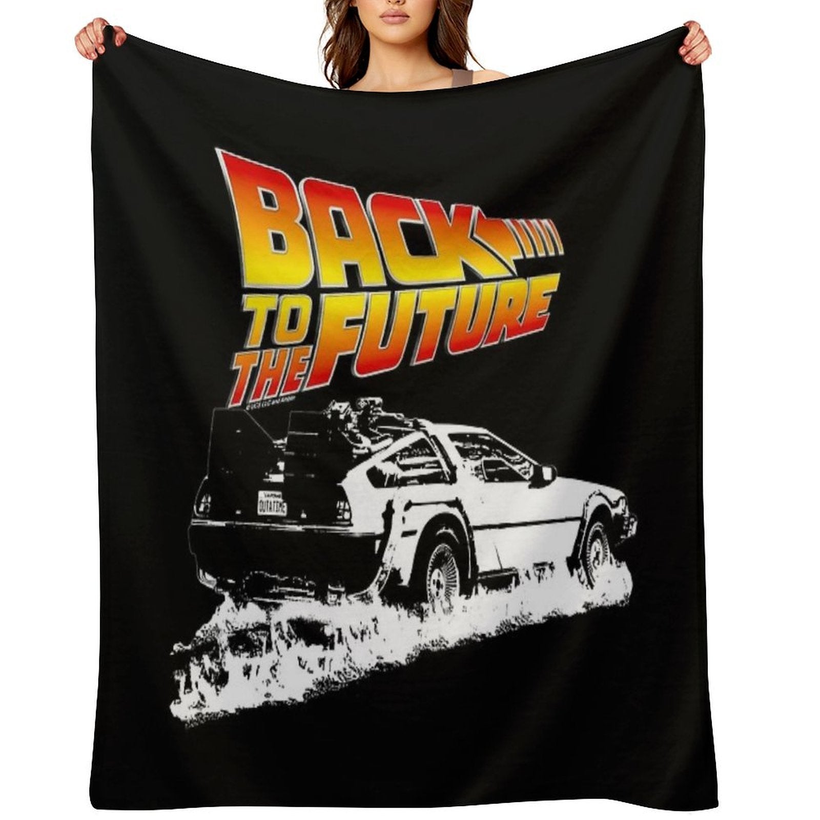 Back to The Future - DeLorean Fire Tracks White Stencil Fan Art Sustainable Throw Blanket