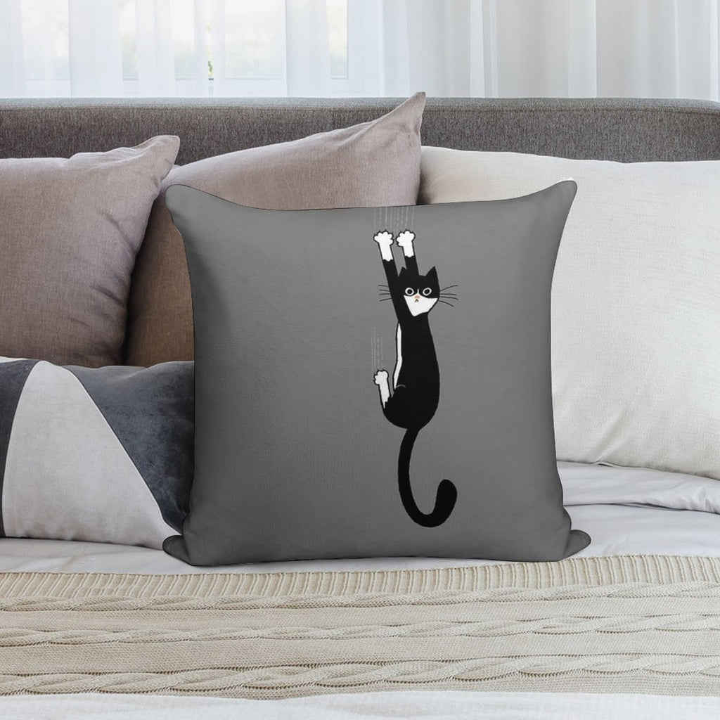 Black And White Cat Hanging On  Funny Tuxedo Cat Soft Luxury Feel Throw Pillow