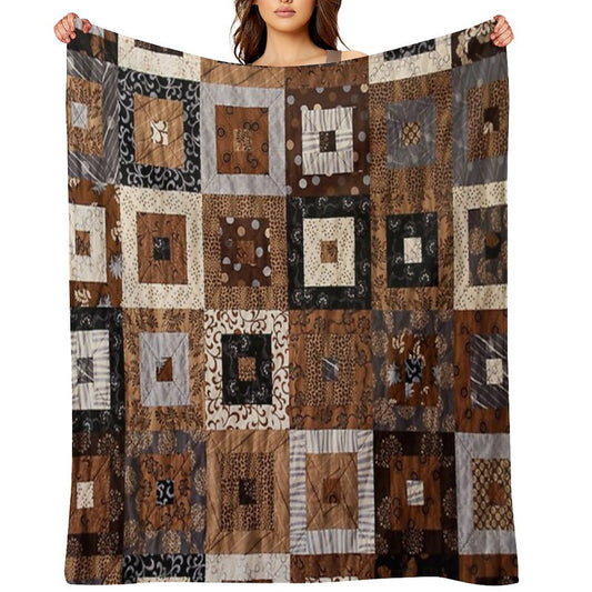 Classic Retro Brown Quilted Patchwork Quilting Pattern Mosaic Motif Multi-functional Throw Blanket