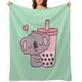 Cute Koala Loves Strawberry Bubble Tea Sustainable Throw Blanket