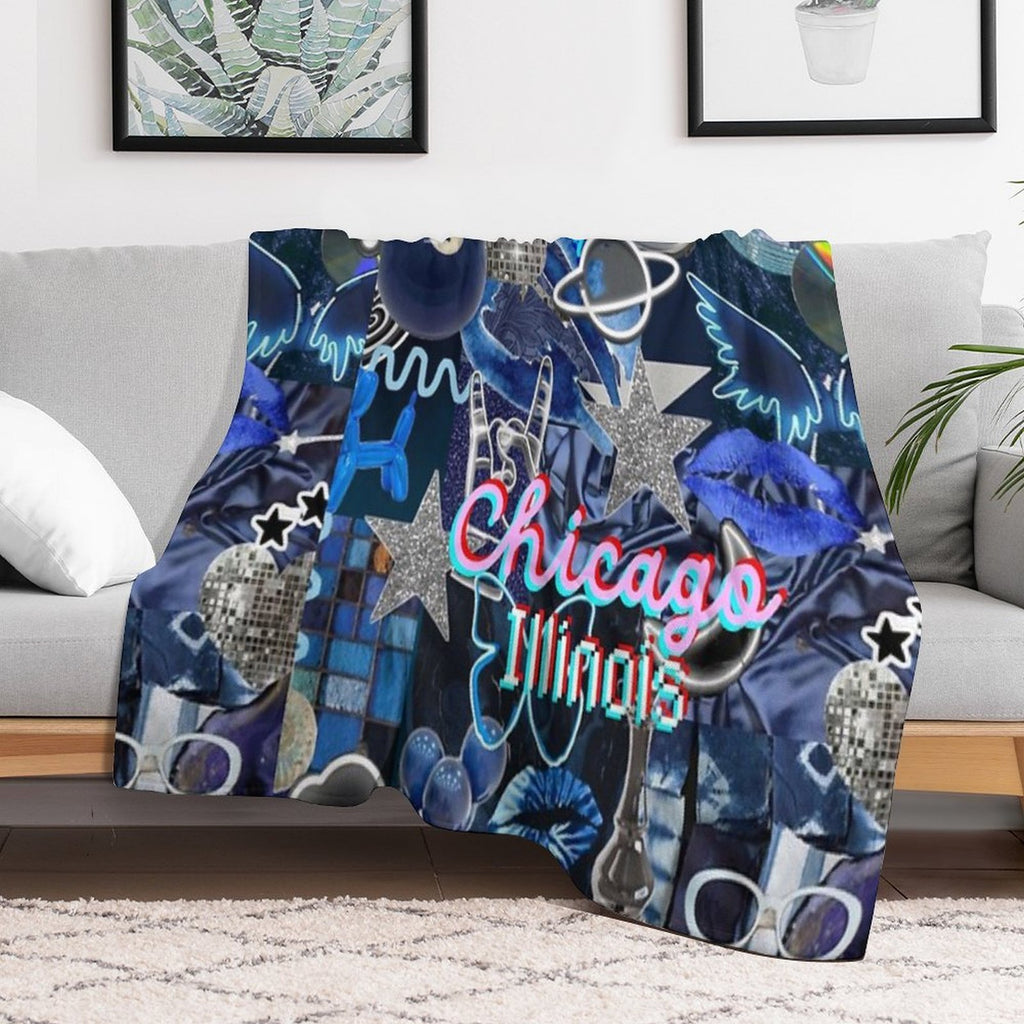 Chicago Illinois COLLAGE Machine-washable Throw Blanket