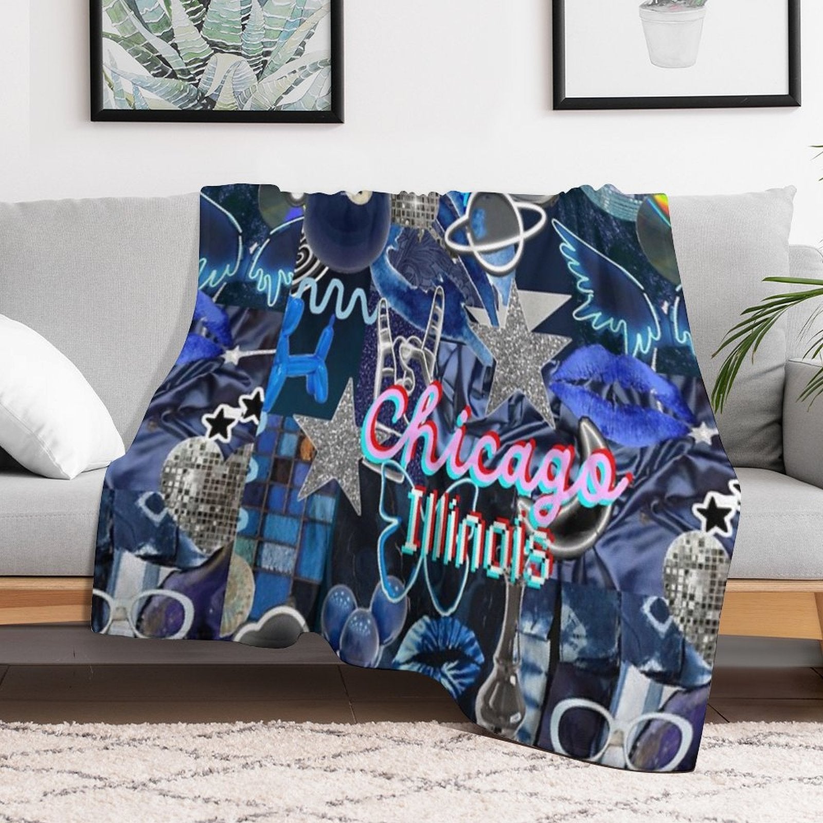 Chicago Illinois COLLAGE Machine-washable Throw Blanket