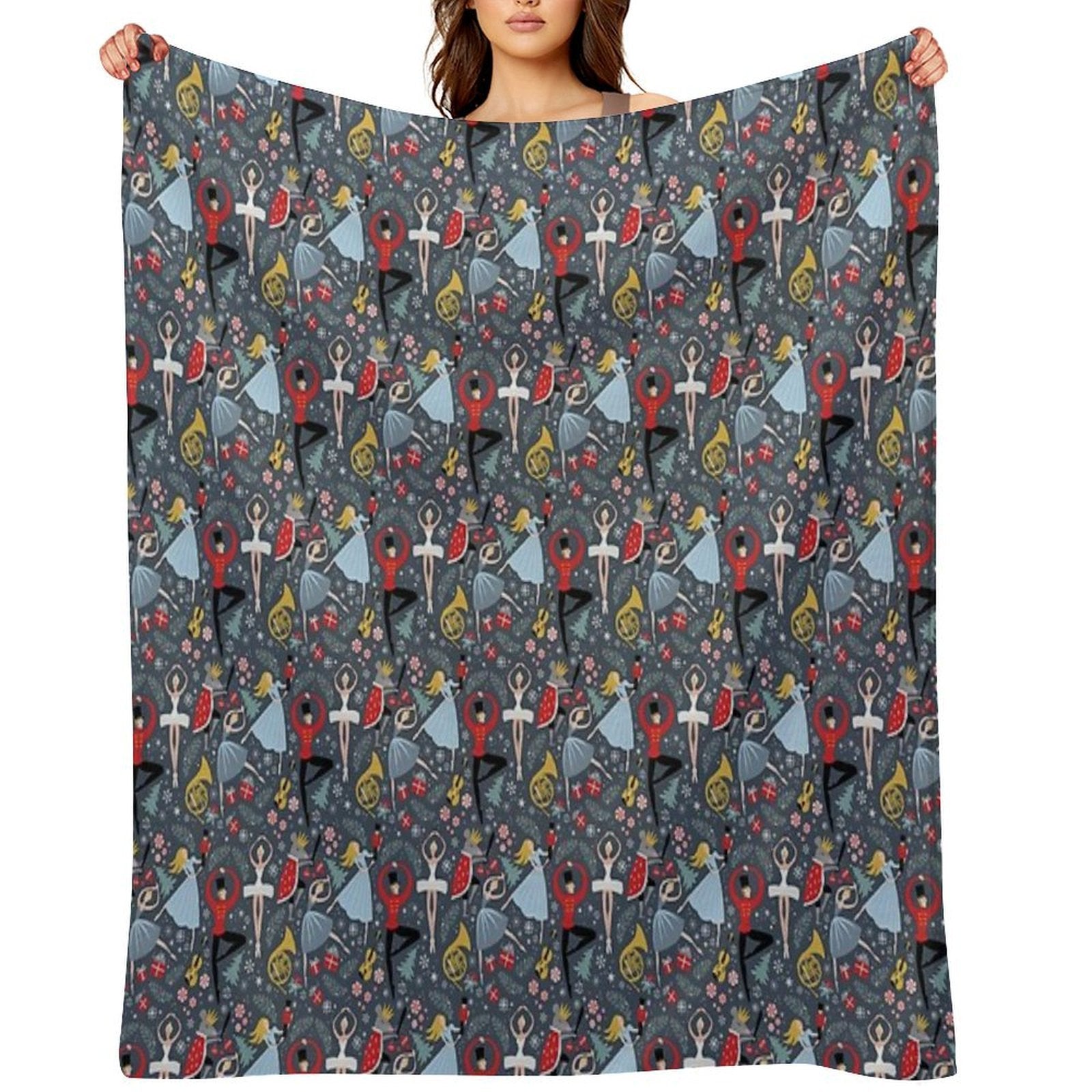 Clara's Nutcracker Ballet Repeat by Robin Pickens Sustainable Throw Blanket