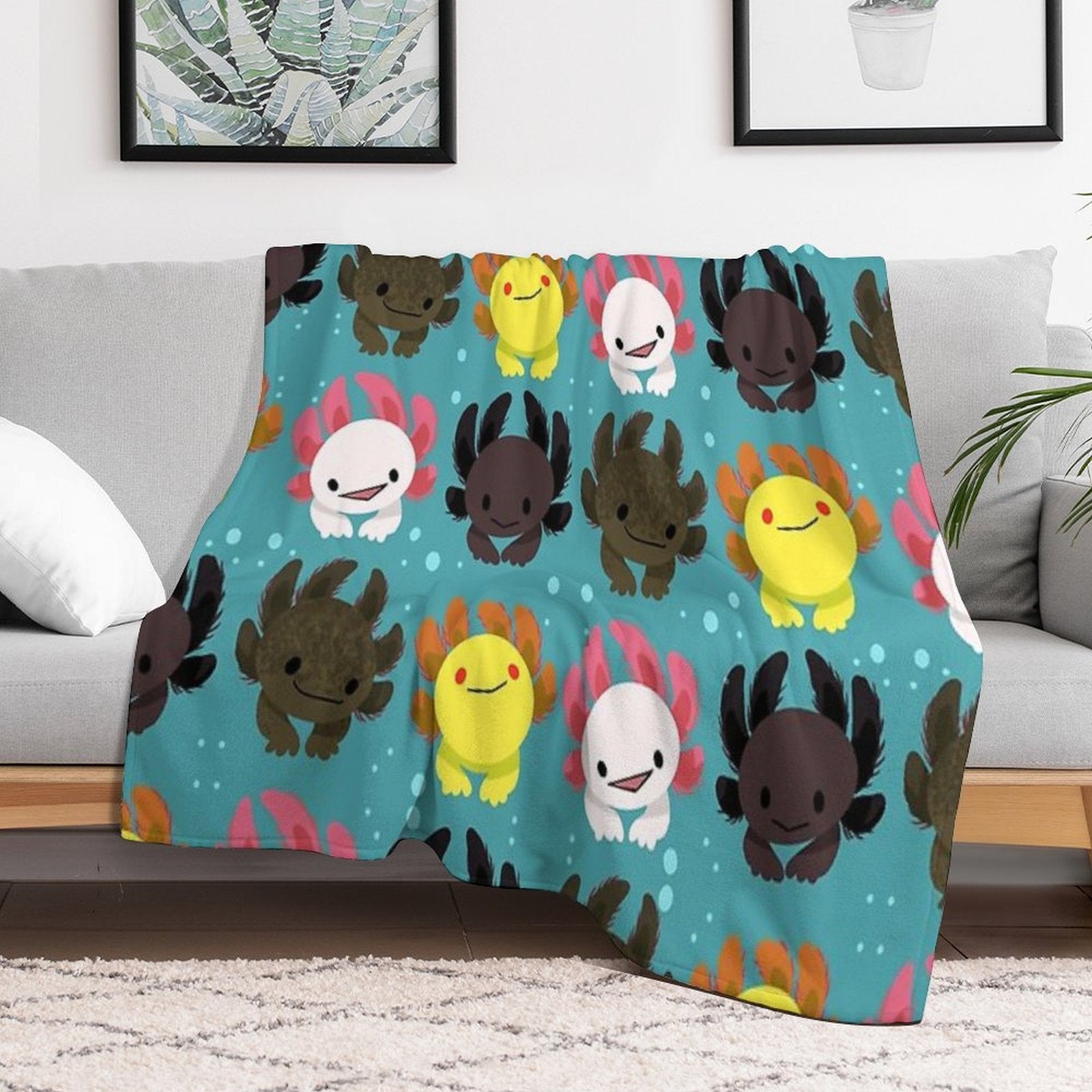 Axolotl Squad Sustainable Throw Blanket