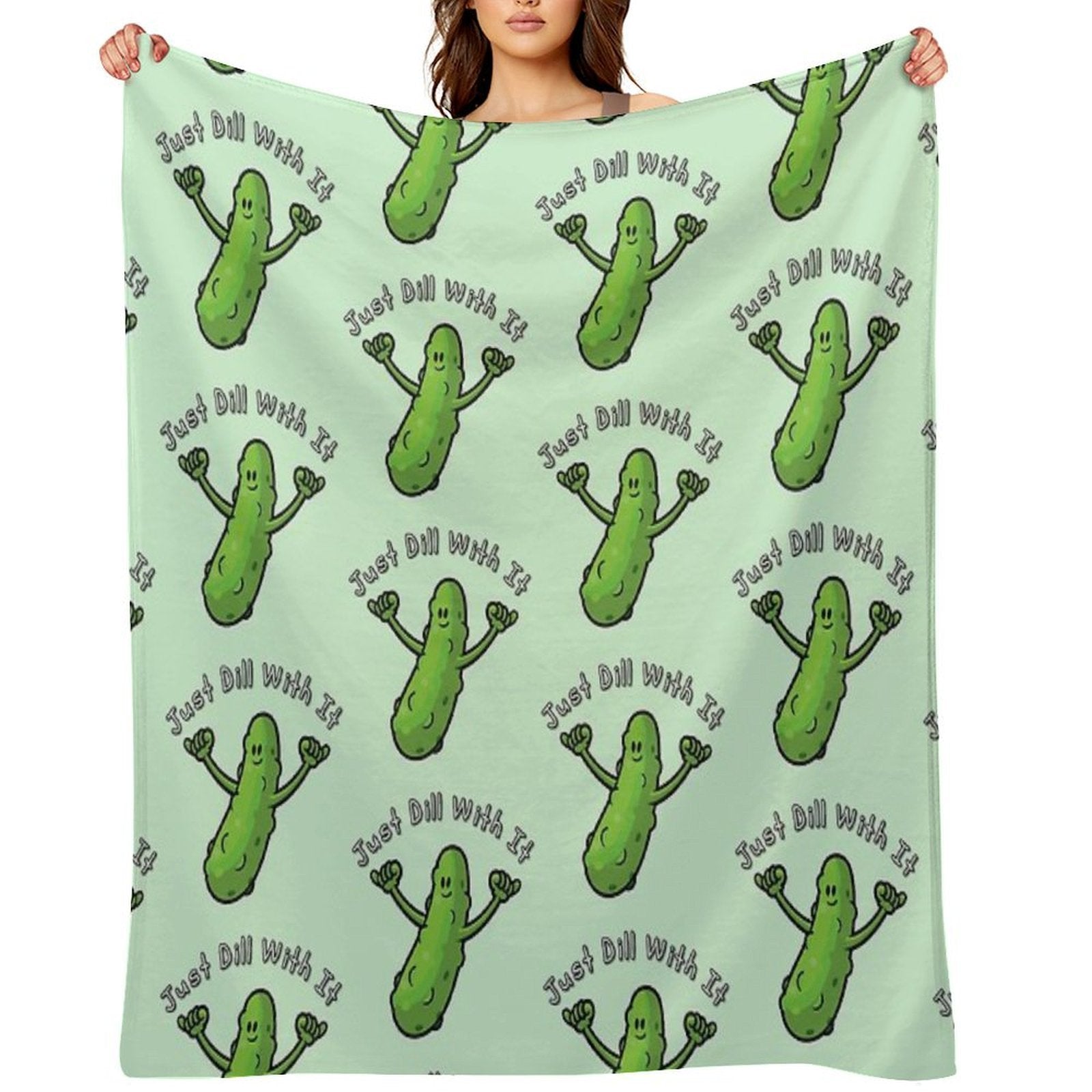 Just Dill With It Funny Cartoon Pickle Versatility Throw Blanket