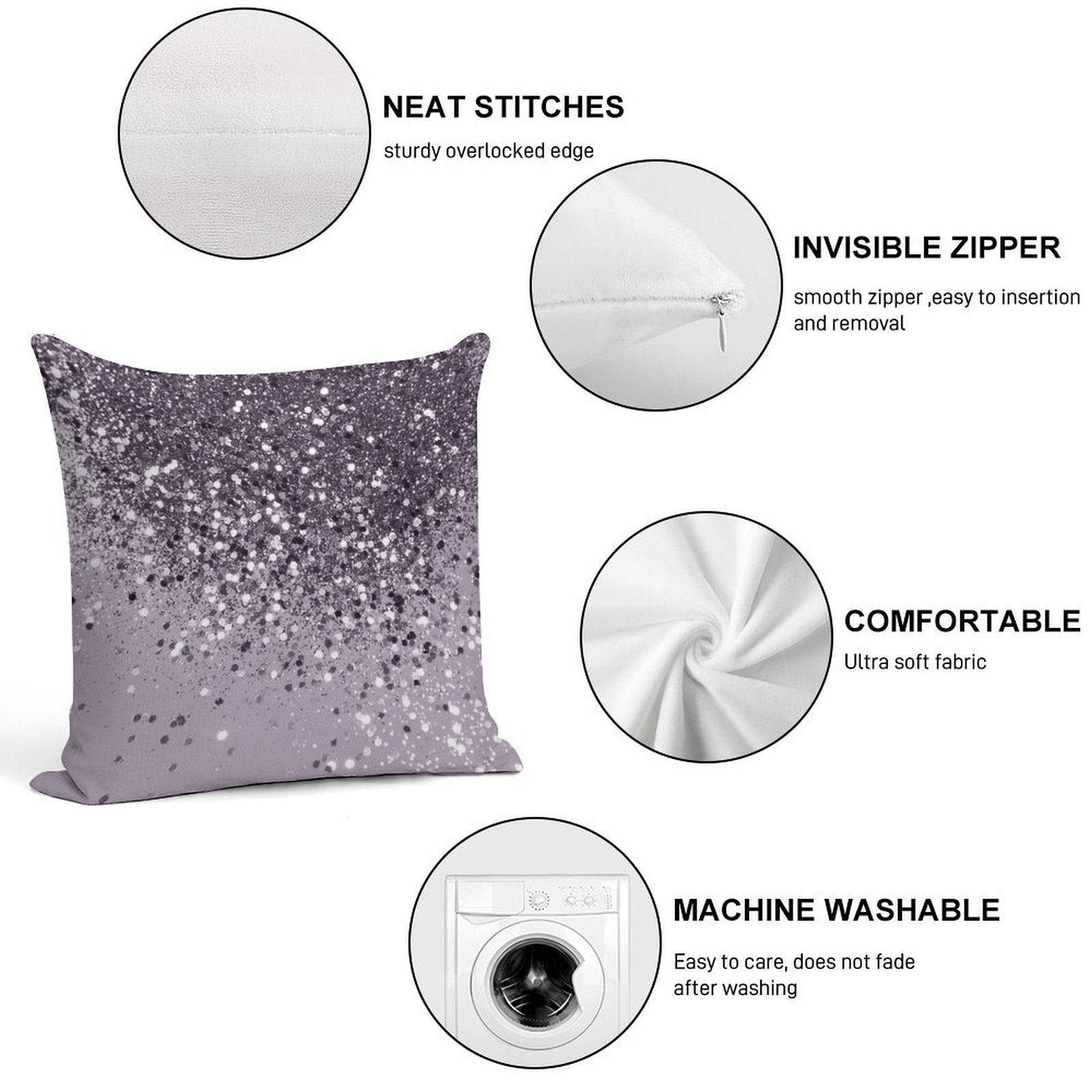 Lavender Lady Glam #2 (Photo of Glitter Only - Not Reflective) Soft Fade-Resistant Throw Pillow