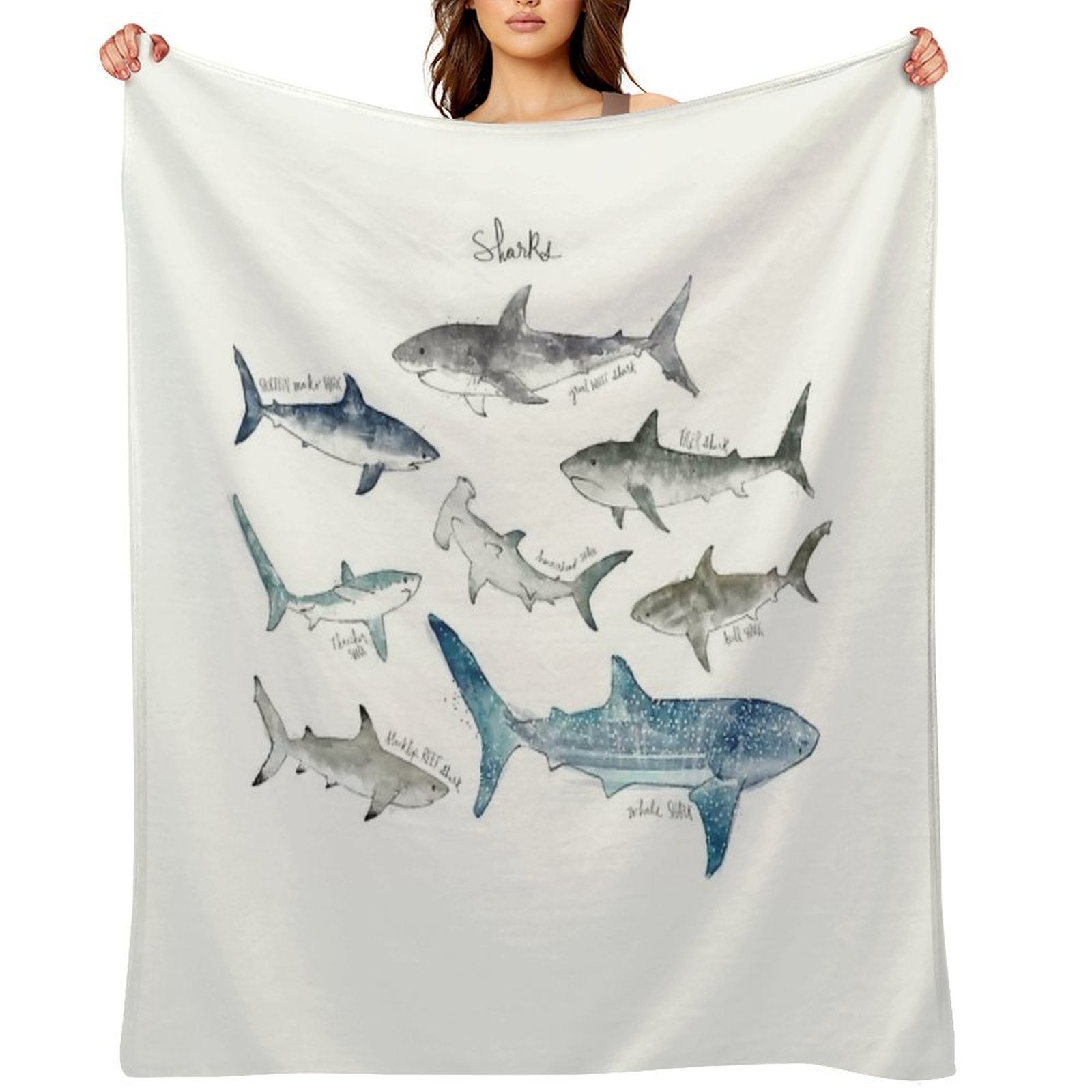 Sharks - Landscape Format Velvety-soft Throw Blanket