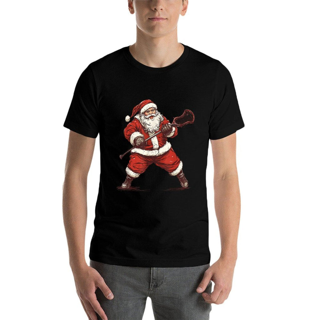 Santa Playing Lacrosse Funny Lacrosse Lax Player Christmas  Slim-fit Cut T-Shirt