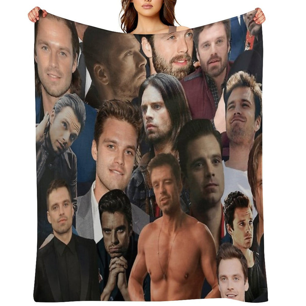Sebastian Stan Photo Collage Actor Handsome Actor For Fans Womens Lightweight Throw Blanket