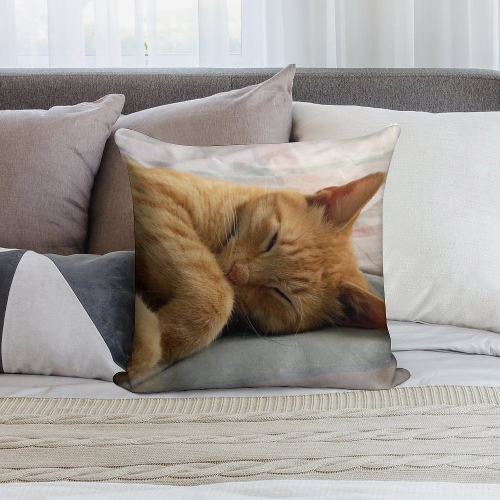Ginger Cat Sleeping Soft Fade-Resistant Throw Pillow