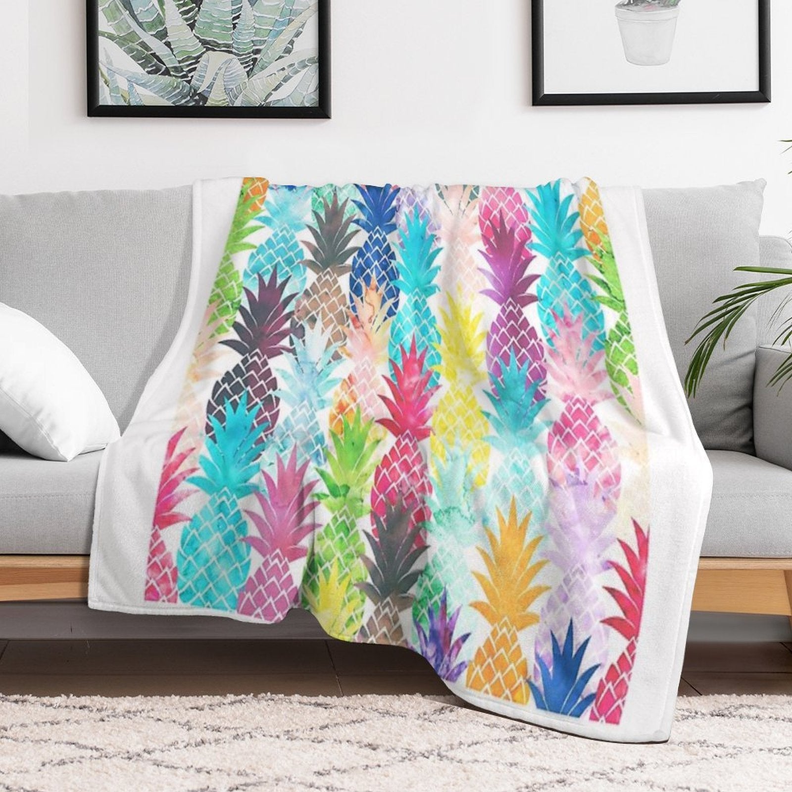 Hawaiian Pineapple Pattern Tropical Watercolor Anti-pilling Throw Blanket