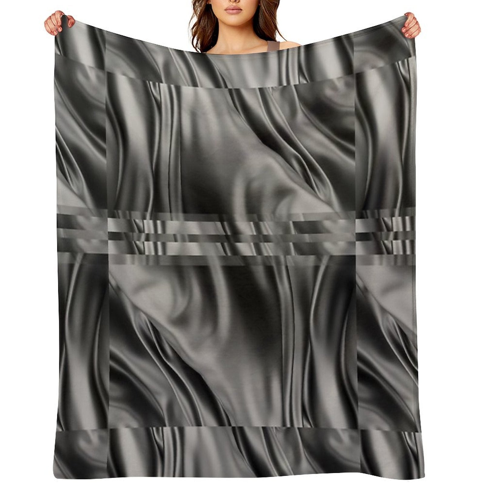 Dark Gray Black Abstract Swirls Wavy Spiral Textures Silk Satin Comfort Throw Blanket