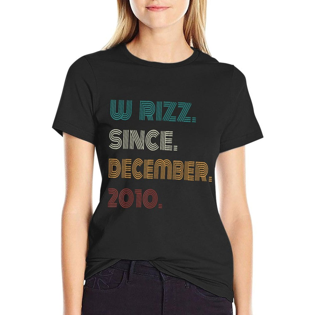 14 Years Old W Rizz Since December 2010 14th Birthday  Rolled Sleeves T-Shirt