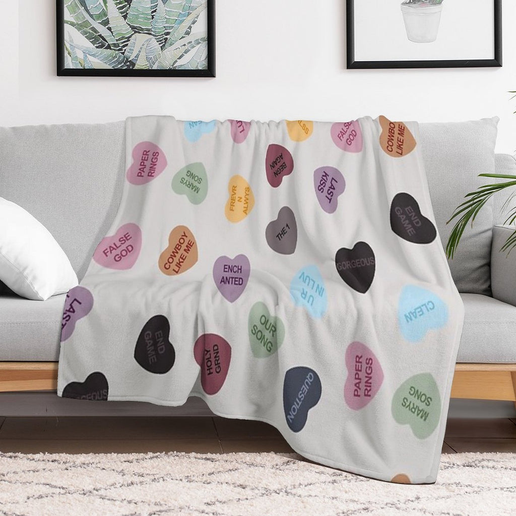 Eras Candy Hearts  Home Decor Merch Fandom Small Support  HECKINFAROUT Easy Care Throw Blanket