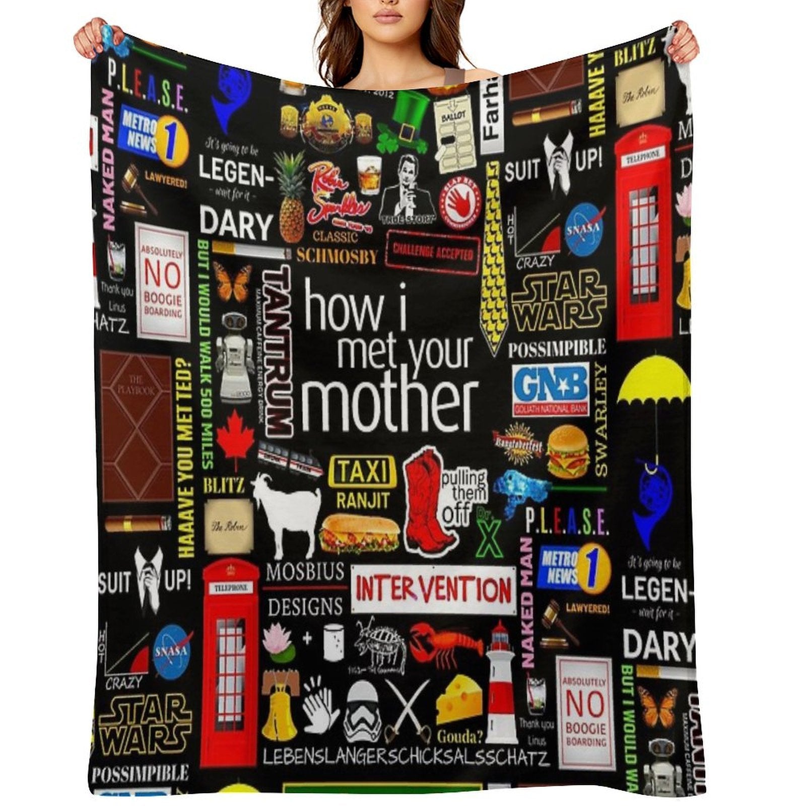 How I Met Your Mother Collage Poster Iconographic - Infographic Travel-friendly Throw Blanket