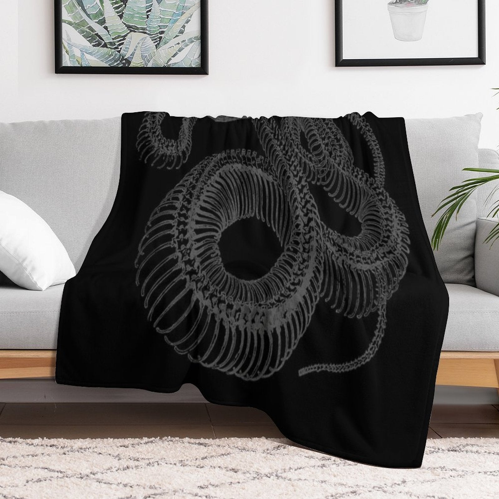 Snake & Bones - Black Lightweight Throw Blanket