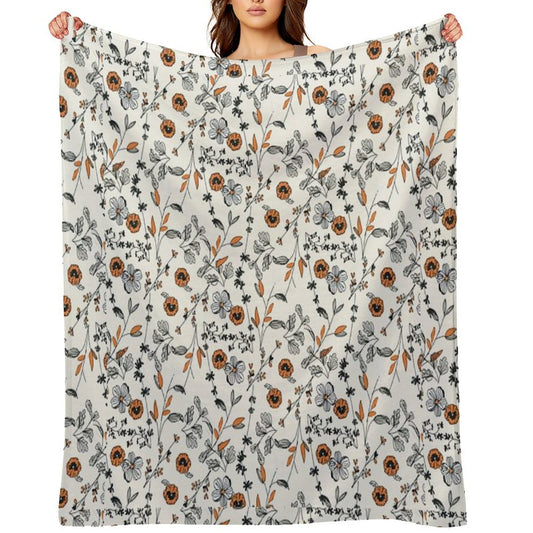 Orange Flower Pattern Sustainable Throw Blanket