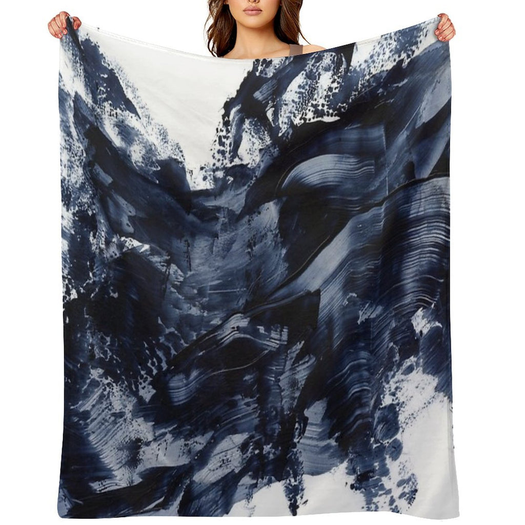 Dark Navy Gray Acrylic Abstract Painting Compact Throw Blanket