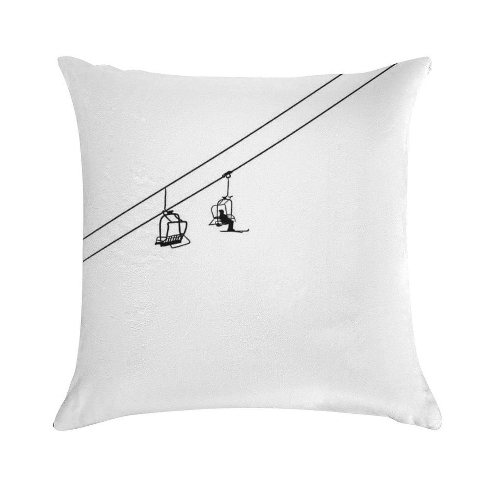 Ski Lift Black And White Soft Easy Maintenance Throw Pillow