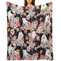 Cute Samoyed Garden - Black Background Shrink-resistant Throw Blanket