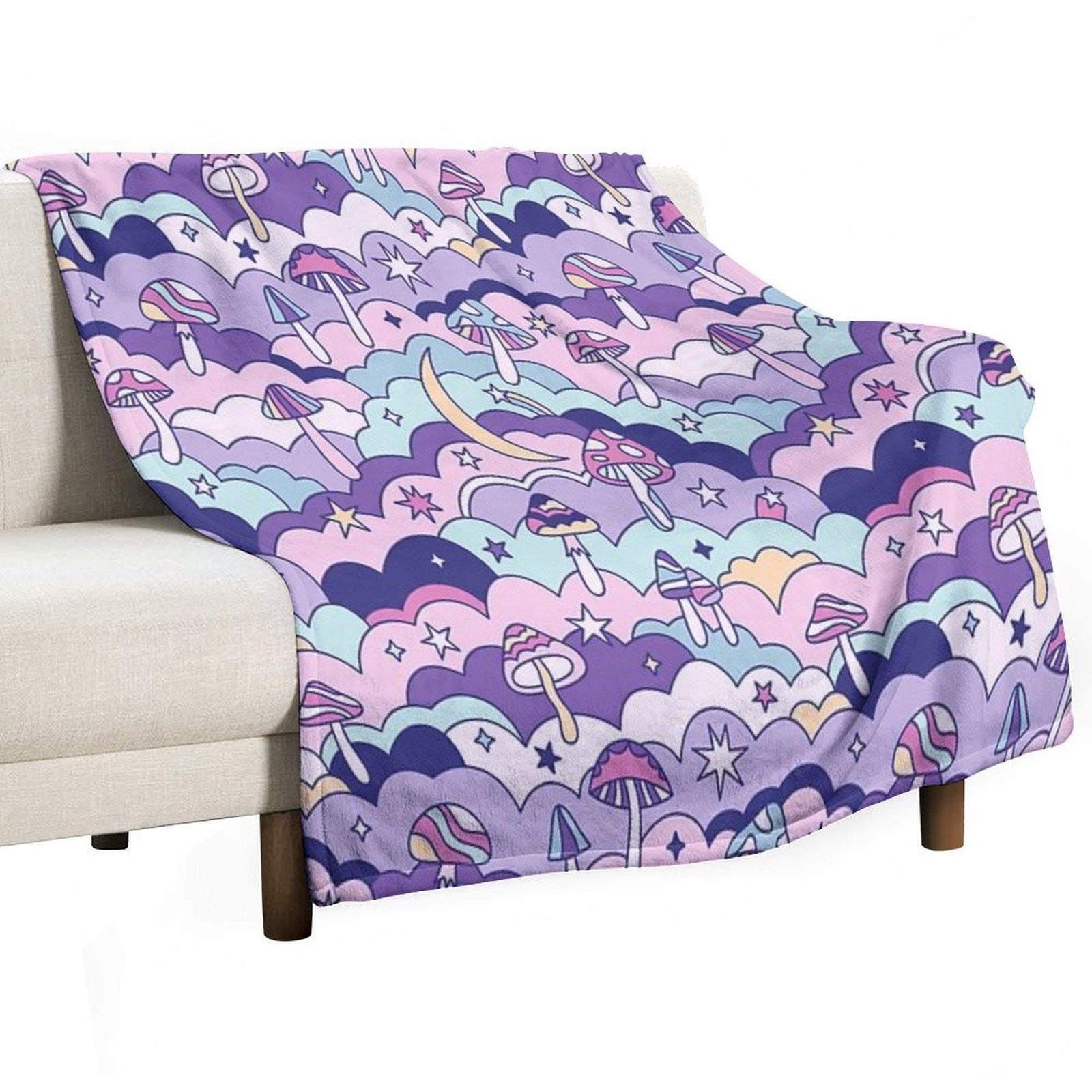 Cosmic Mushrooms Machine-washable Throw Blanket