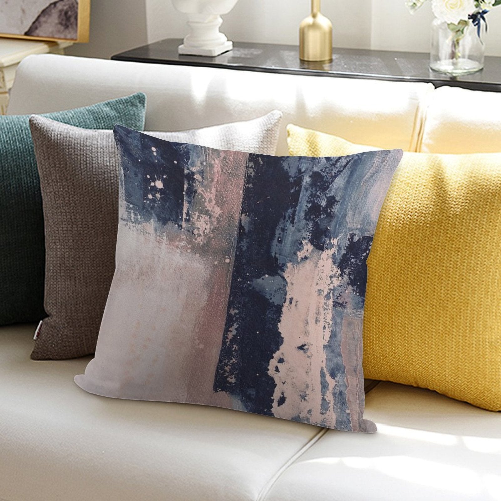 Horizontal Pink Navy Soft Hidden Zipper Throw Pillow