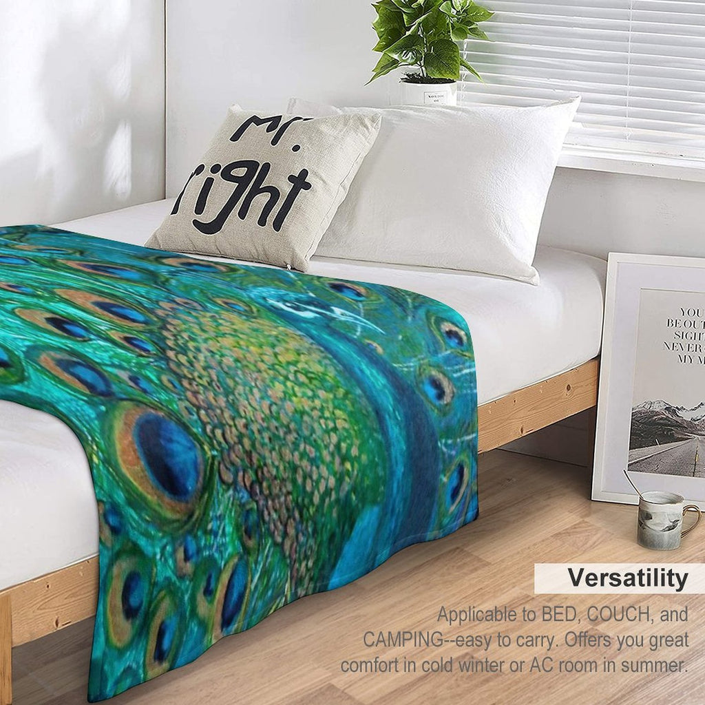 Colourised Aqua Peacock All-season Throw Blanket