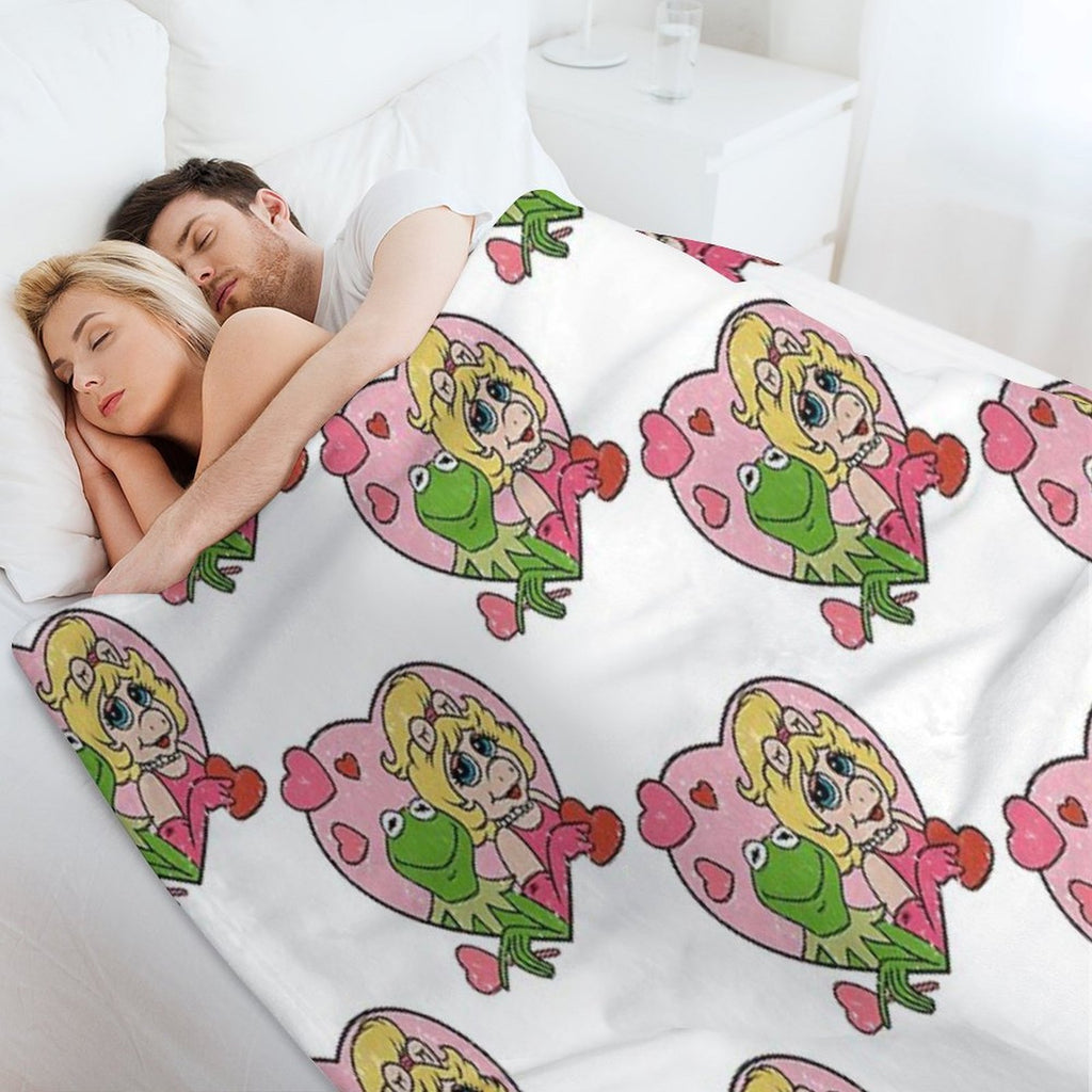 Distressed Kermit And Miss Piggy Plush Throw Blanket