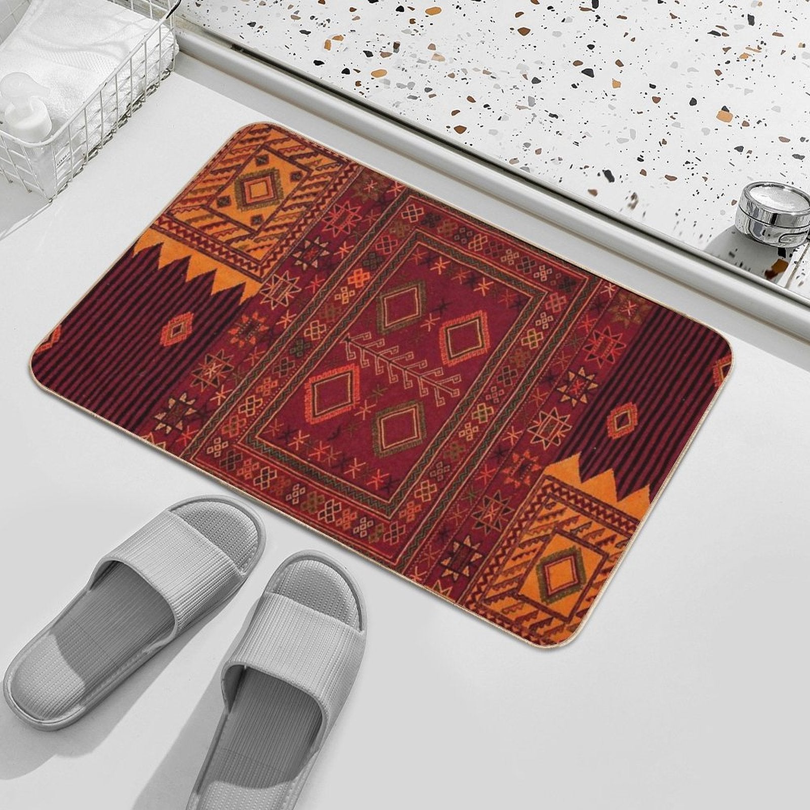 Traditional Moroccan Artwork Design  Non-Slip Bath Mat