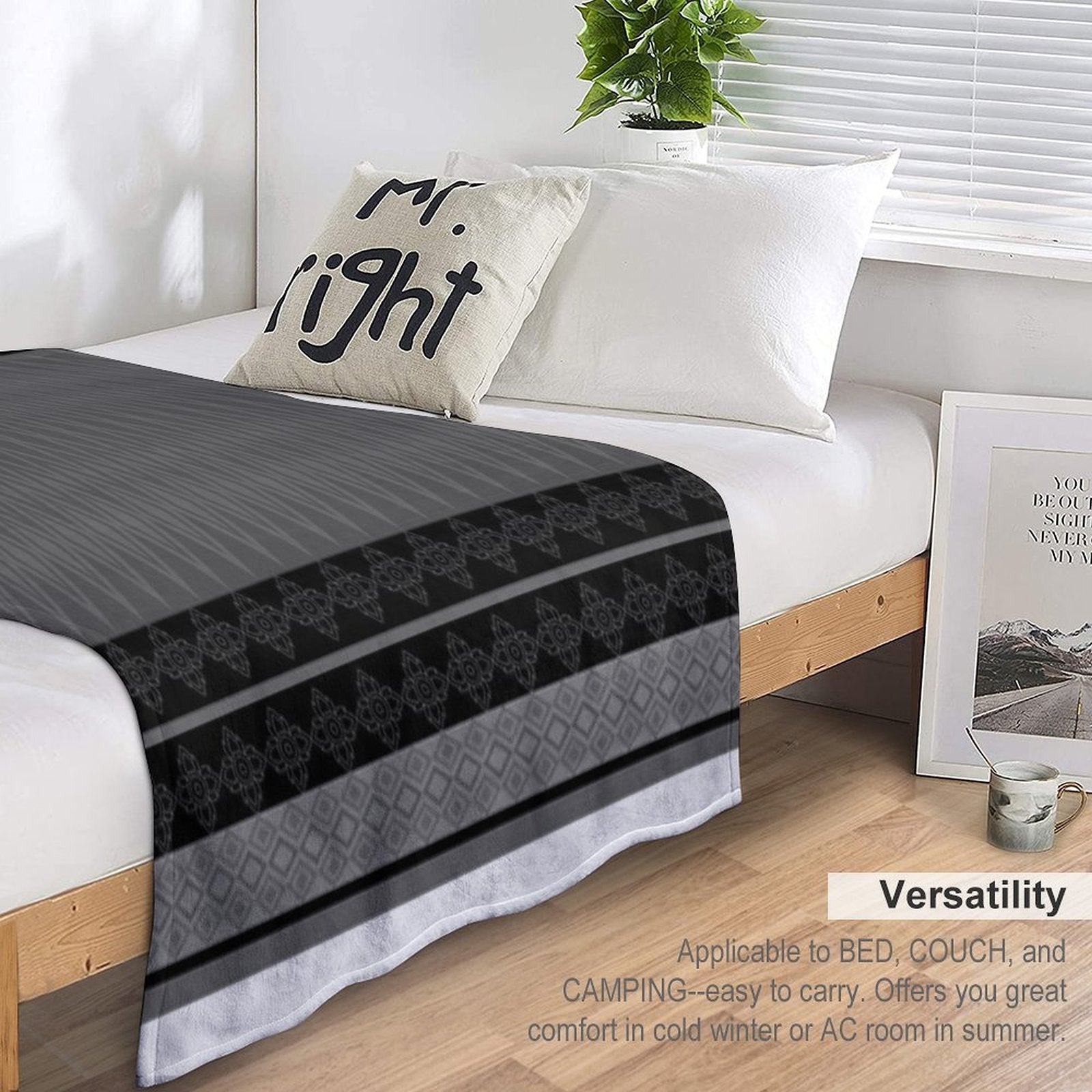Geometric Ethnic Pattern Oriental in Black And Gray Lightweight Throw Blanket