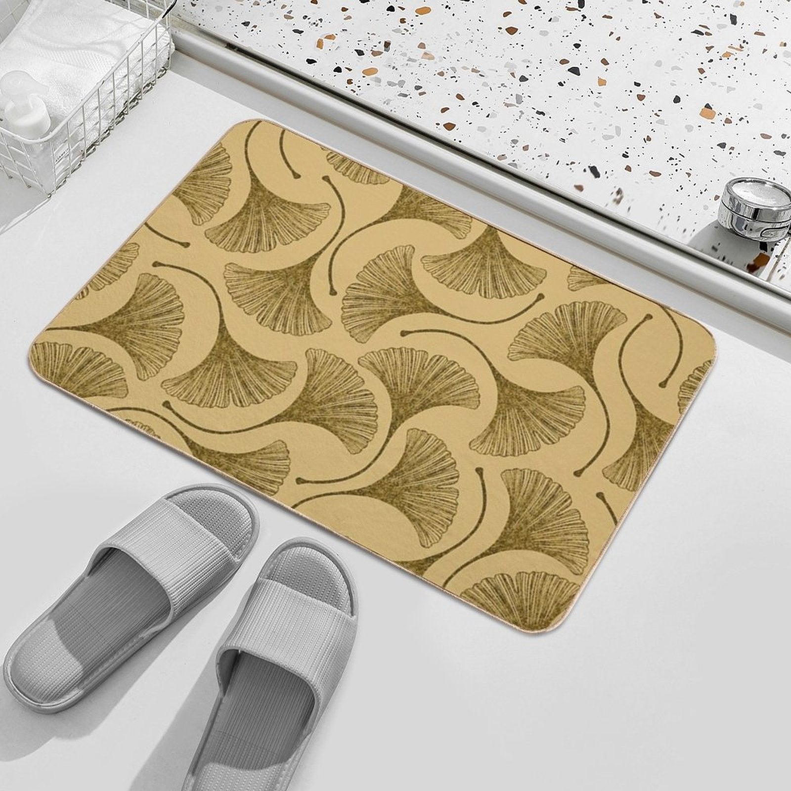 Golden Ginko Leaves  Slip-Resistant Bath Mat