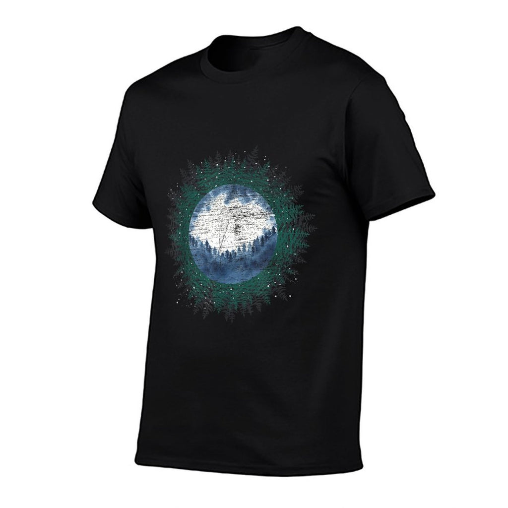 Moonlight Outdoor Wild Trees Wildlife Forest Moon Nature  Rolled Sleeves T-Shirt
