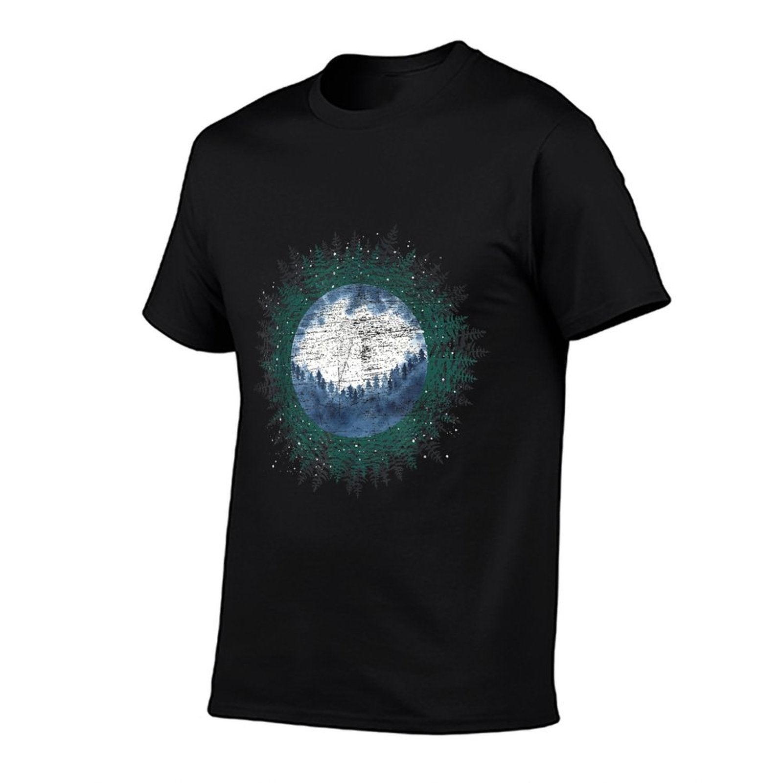 Moonlight Outdoor Wild Trees Wildlife Forest Moon Nature  Rolled Sleeves T-Shirt
