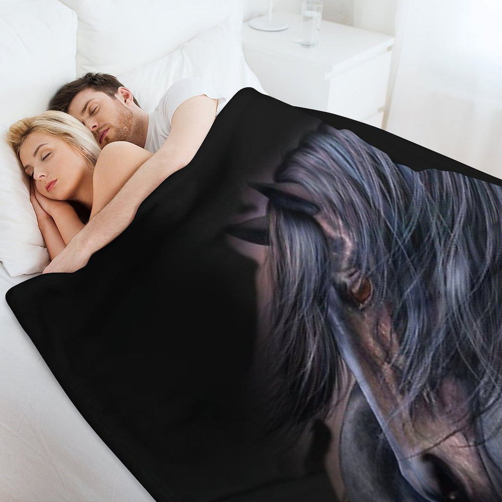 The Black Horse Machine-washable Throw Blanket