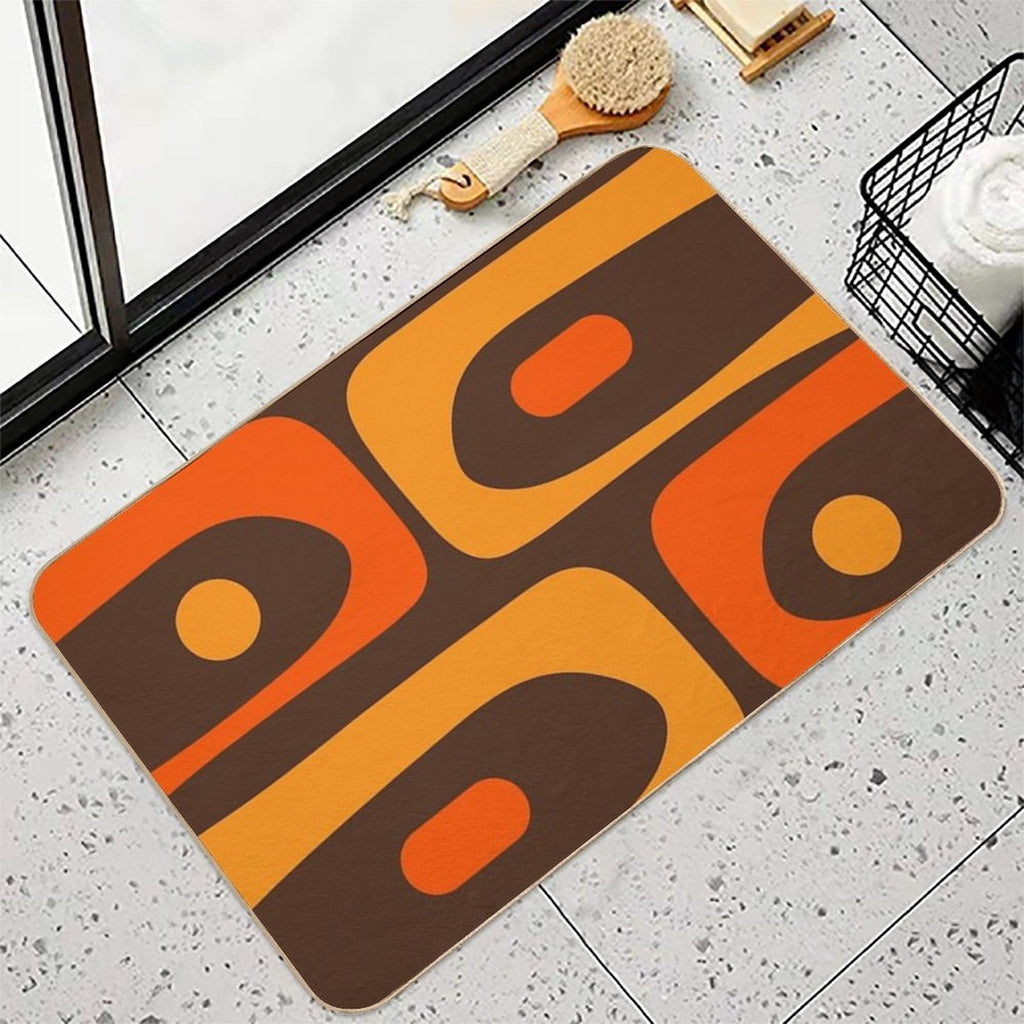 Mid-Century Modern Piquet Retro Minimalist Abstract in 70s Brown And Orange  Anti-Trip Bath Mat