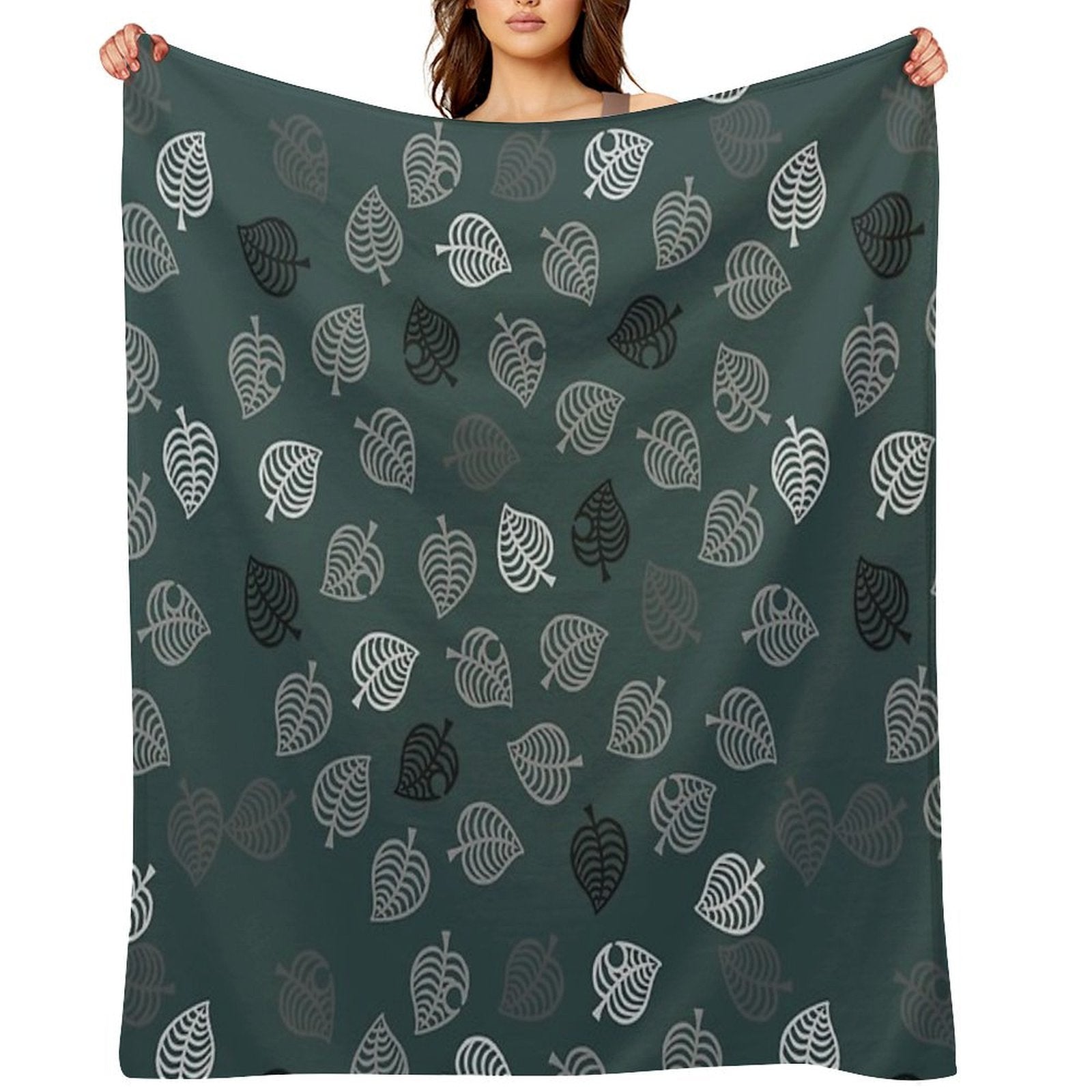Nook Leaf Aloha Logo - Black And White on Green Anti-pilling Throw Blanket