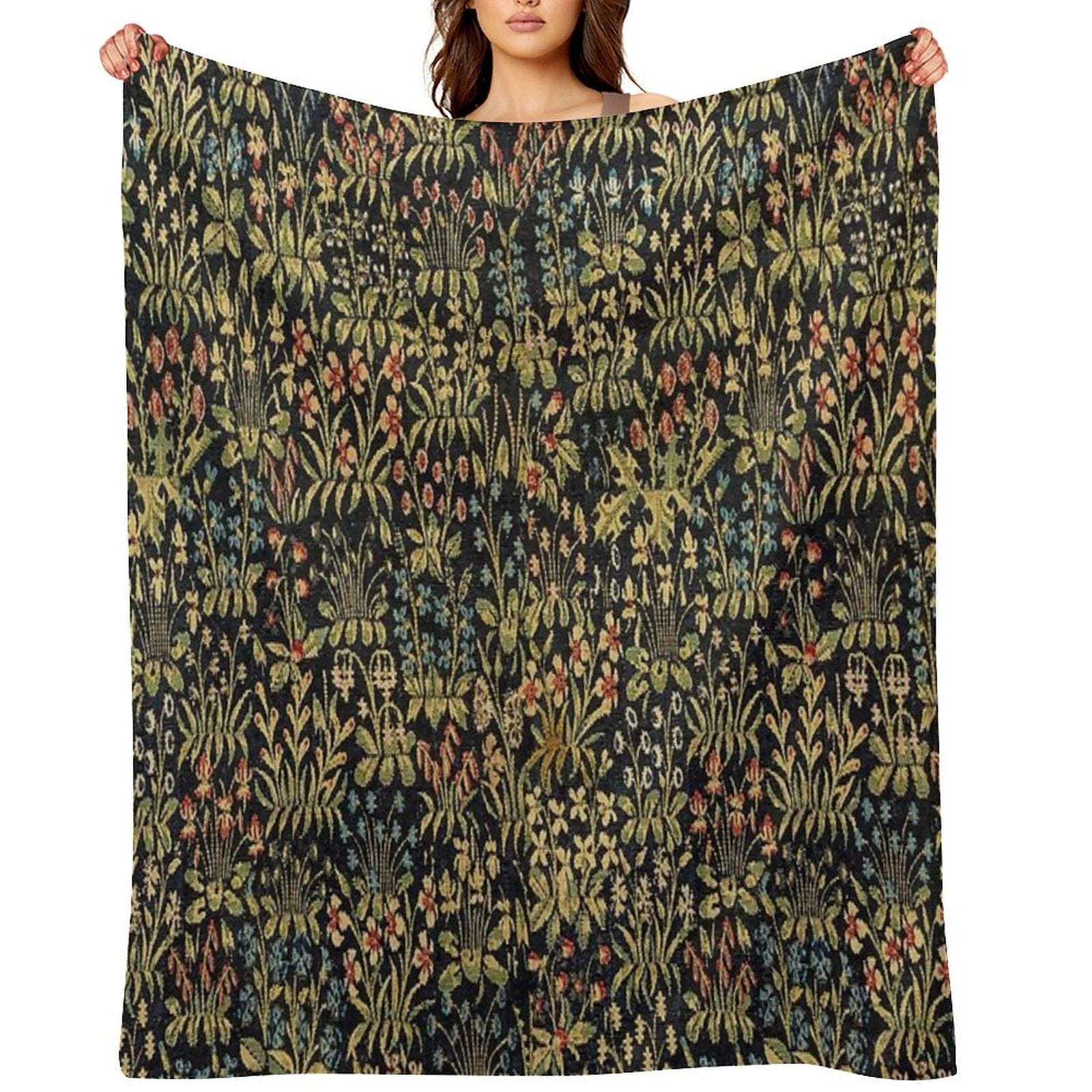 Medieval Gothic Fantasy Flowers Tapestry Floral Pattern Quick-dry Throw Blanket