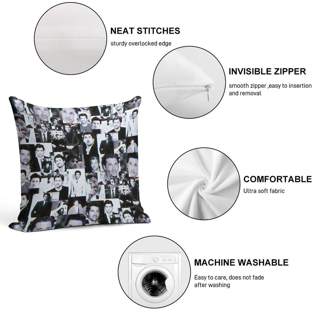 Patrick Dempsey Collage Soft Luxury Feel Throw Pillow