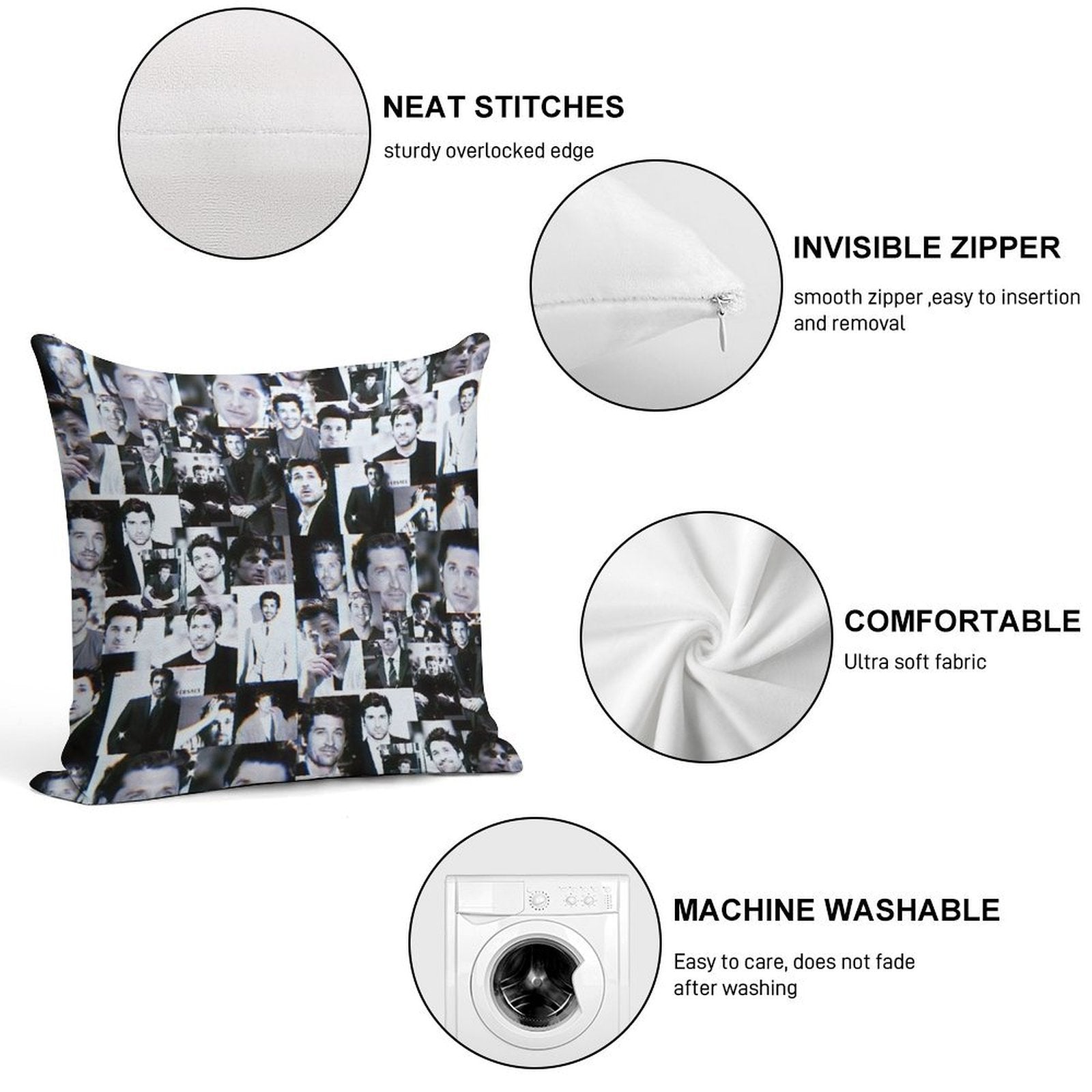 Patrick Dempsey Collage Soft Luxury Feel Throw Pillow
