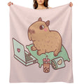 Cute Chilling Capybara With Laptop And Snacks Quick-dry Throw Blanket