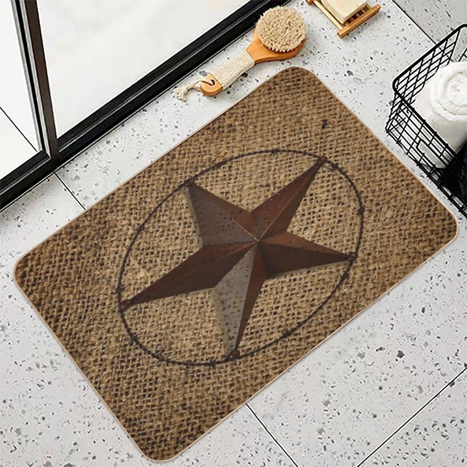 Rustic Western Country Burlap Star  Versatile Bath Mat