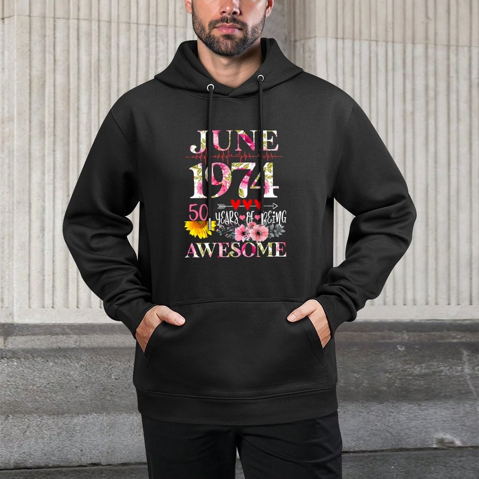 June 1974 Floral 50th Birthday 50 Years Of Being Awesome Premium Layering Staple Hoodie