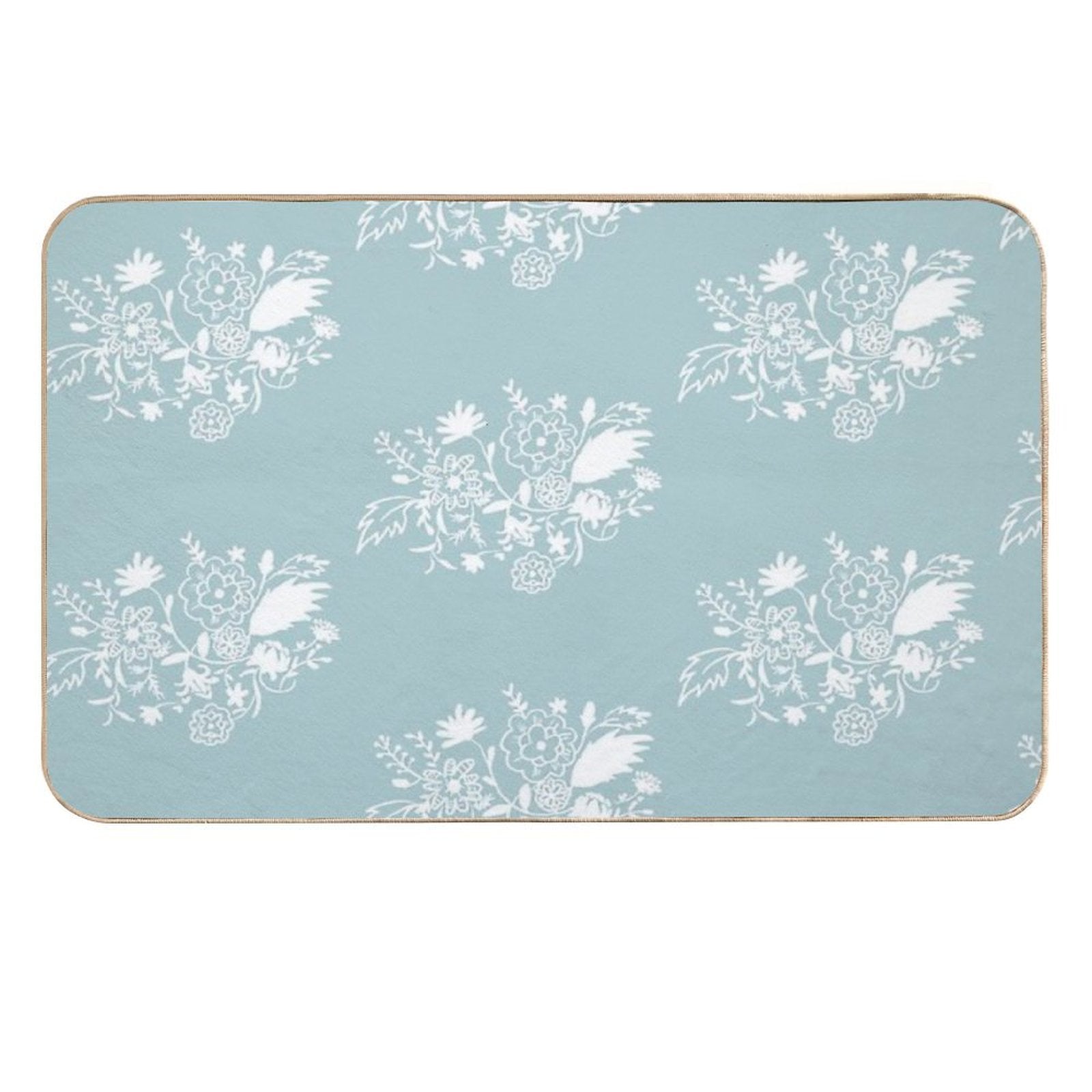 White Abstract Floral Patterns with Sky Blue Background  Toxin-Free Bath Mat