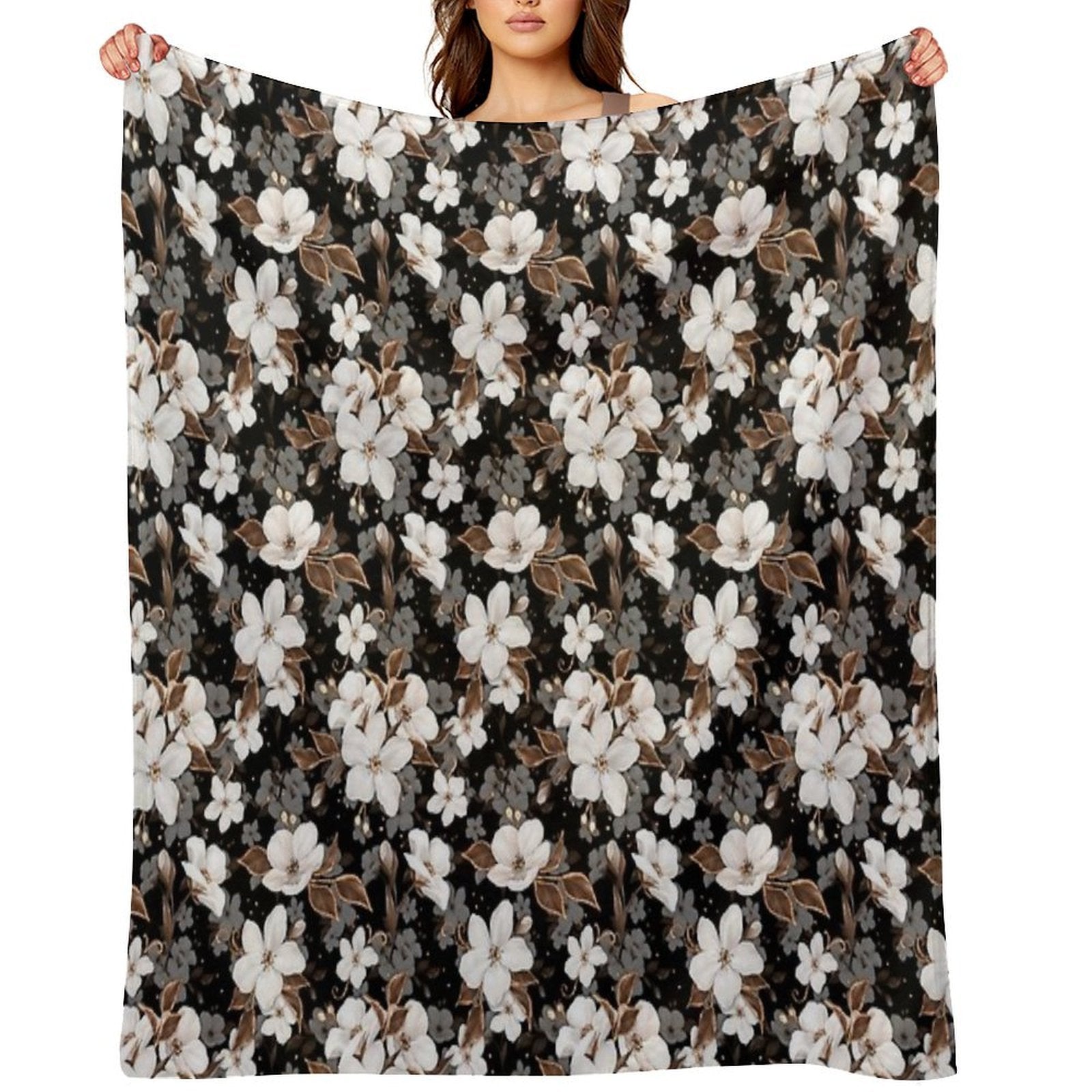 Apple Flowers. Decorative Floral Pattern Sustainable Throw Blanket